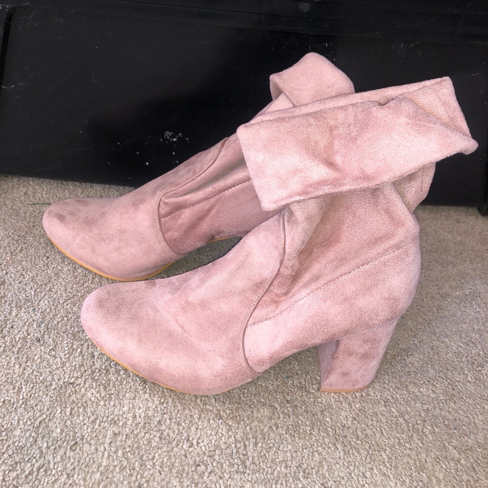 Pastel pink suede sock booties
